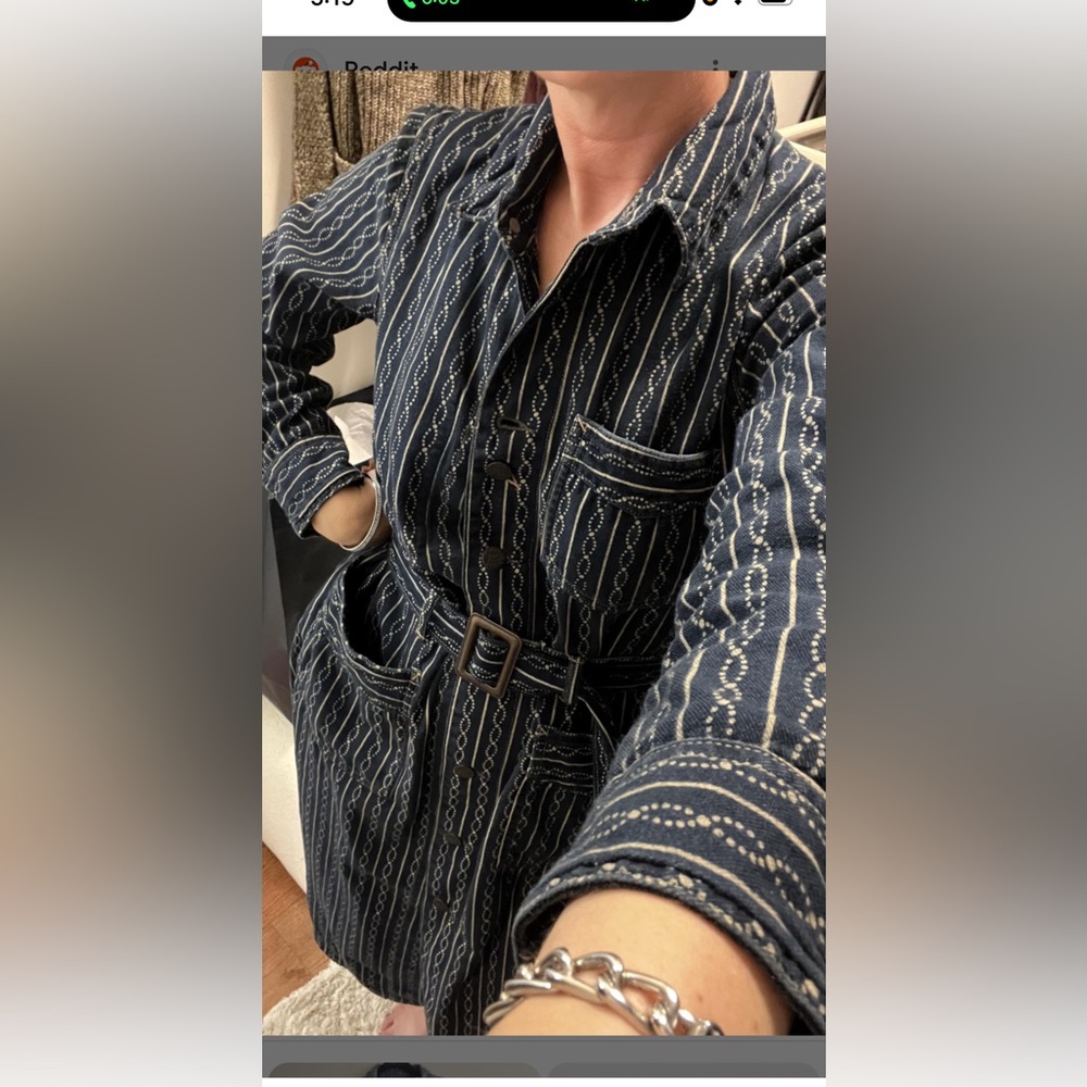 RRL Navy Patterned Belted dress PTP 19 1/2